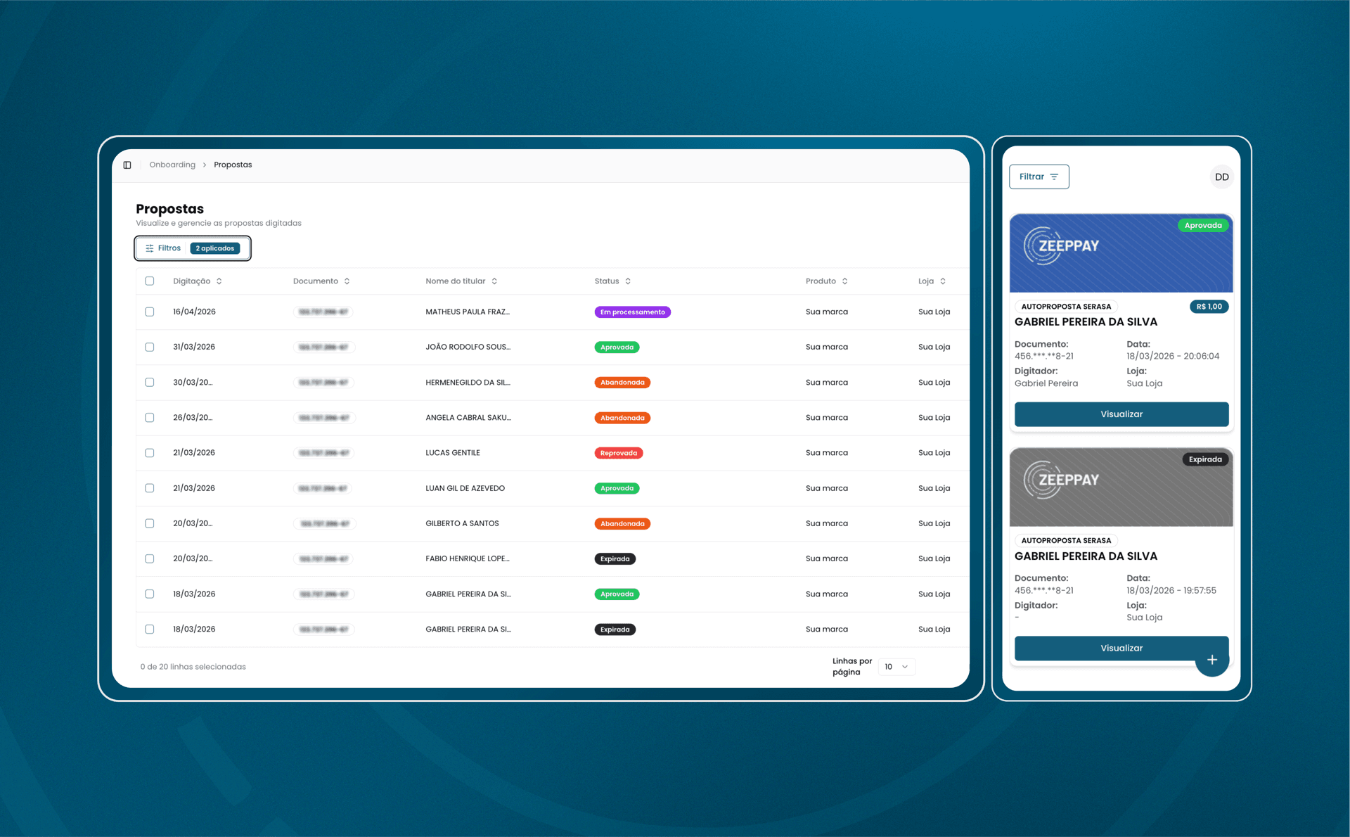 Tela 1 da solução Onboarding